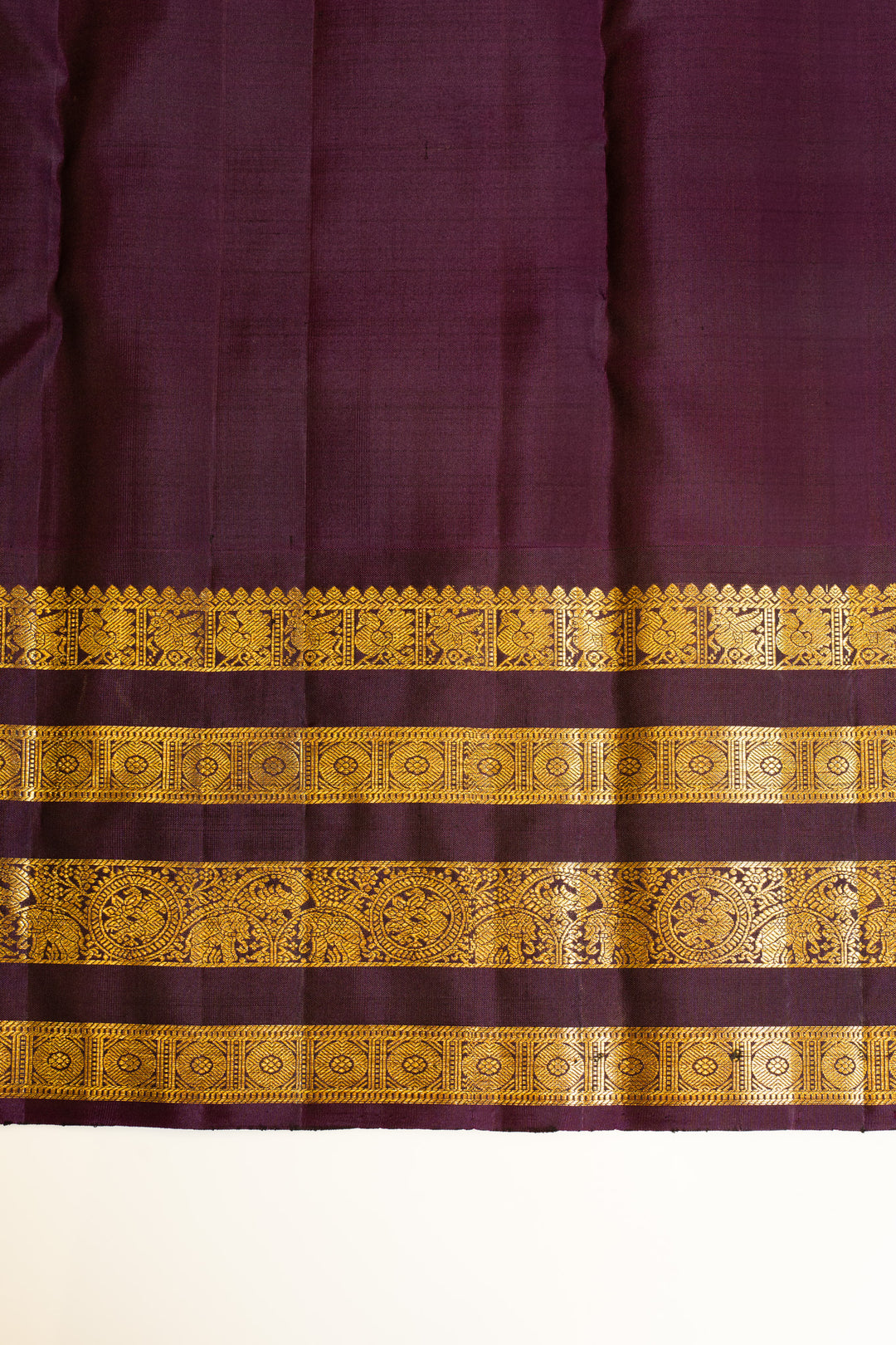 Rust maroon Varisaipettu pure Kanchipuram silk saree