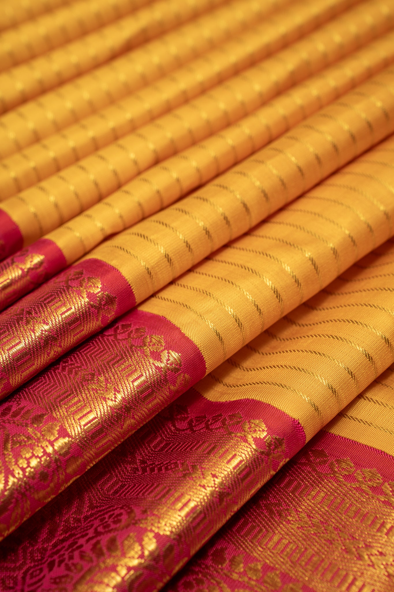 Golden Yellow stripes Pure Zari Kanchipuram Silk Saree - Clio Silks