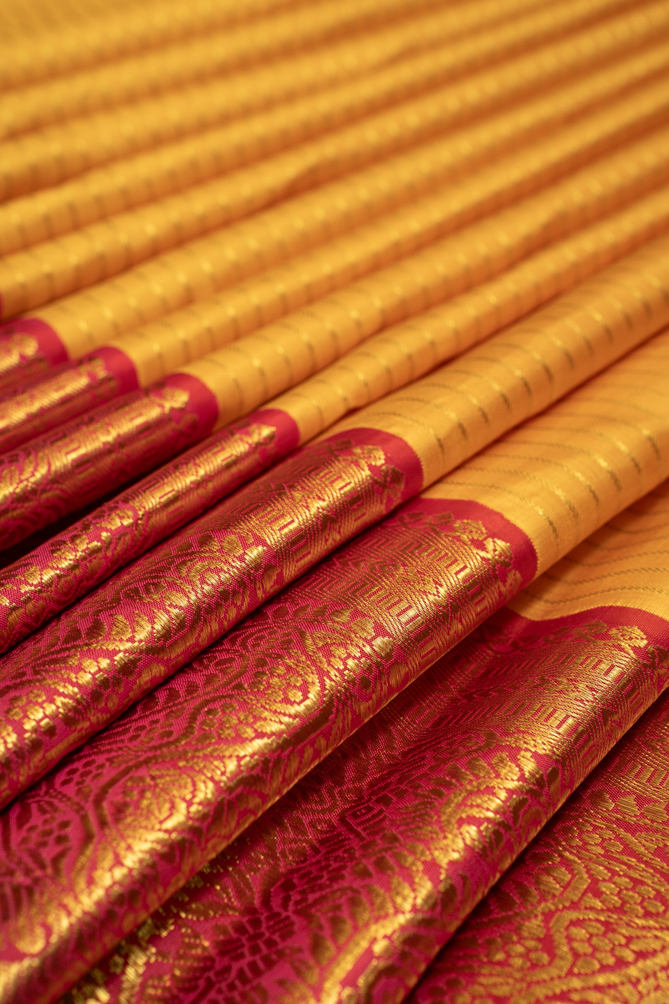 Golden Yellow stripes Pure Zari Kanchipuram Silk Saree - Clio Silks