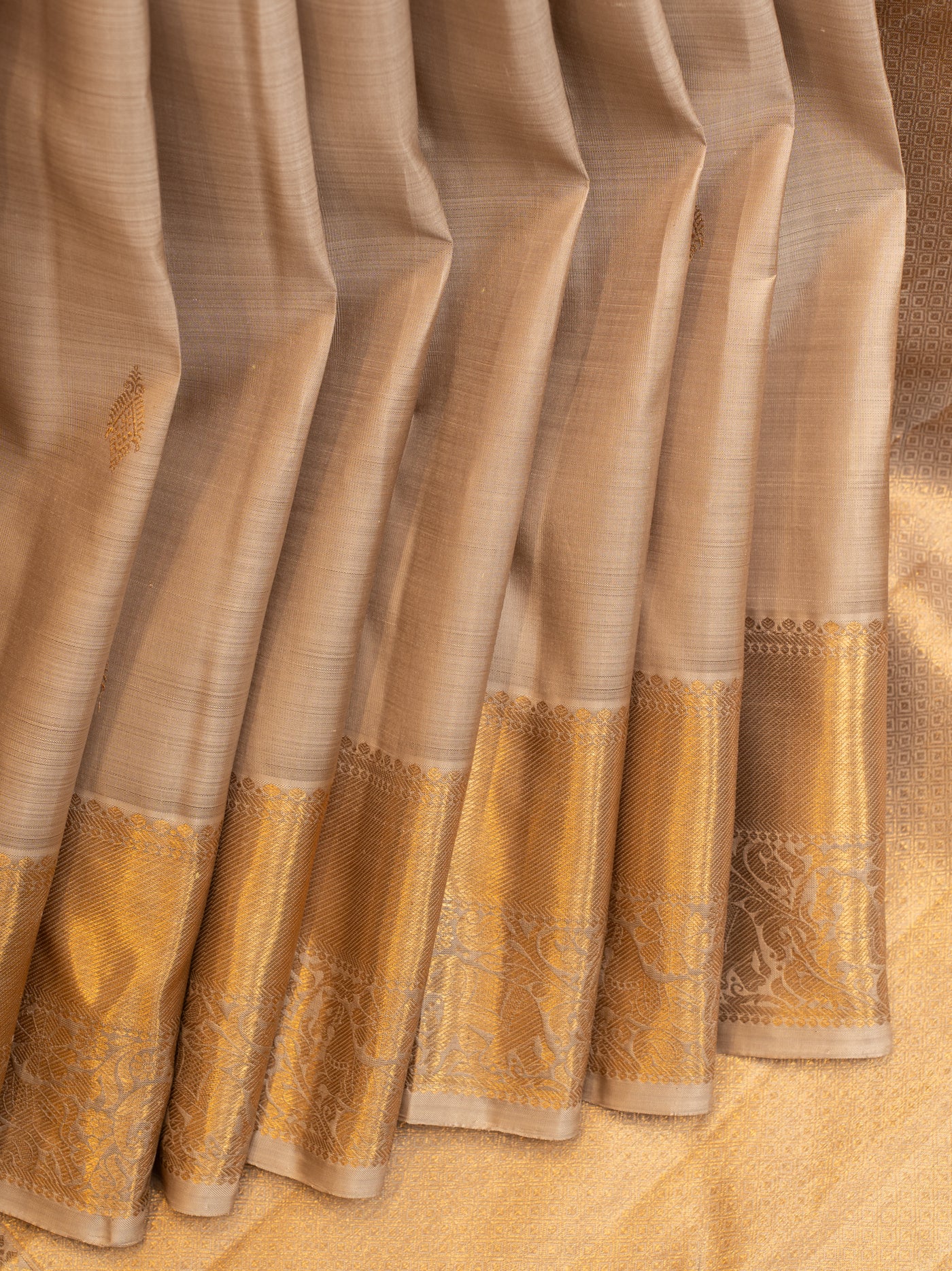 Beige gold pastel pure Kanchipuram silk saree