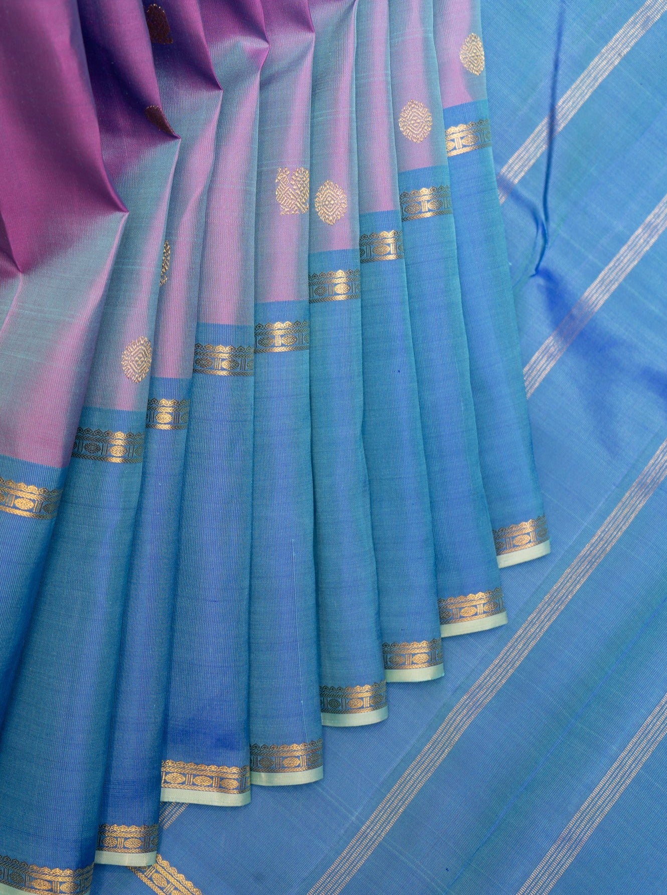 Purple and Blue Shot Colour Pure Zari Kanchipuram Silk Saree - Clio Silks