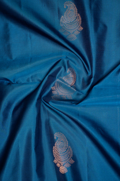 Sapphire Blue and Beige Pure Ikat Silk Saree - Clio Silks