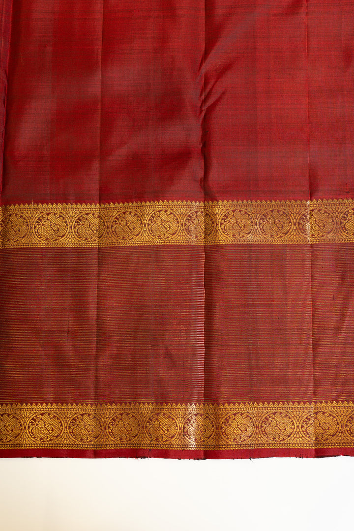 Peacock green and maroon pure Kanchipuram silk saree