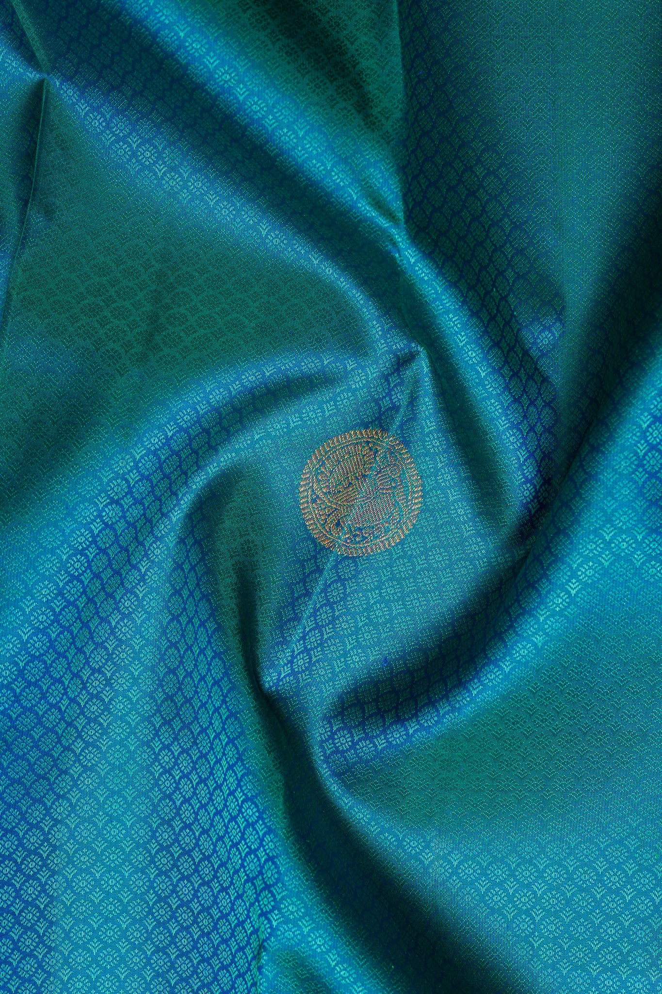Peacock Blue thread Brocade Pure Zari Kanchipuram Silk Saree - Clio Silks