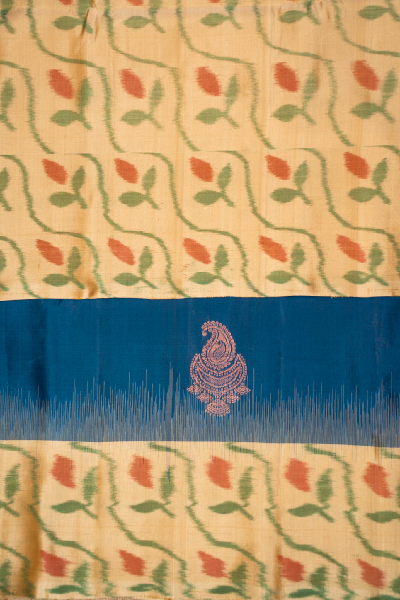 Sapphire Blue and Beige Pure Ikat Silk Saree - Clio Silks