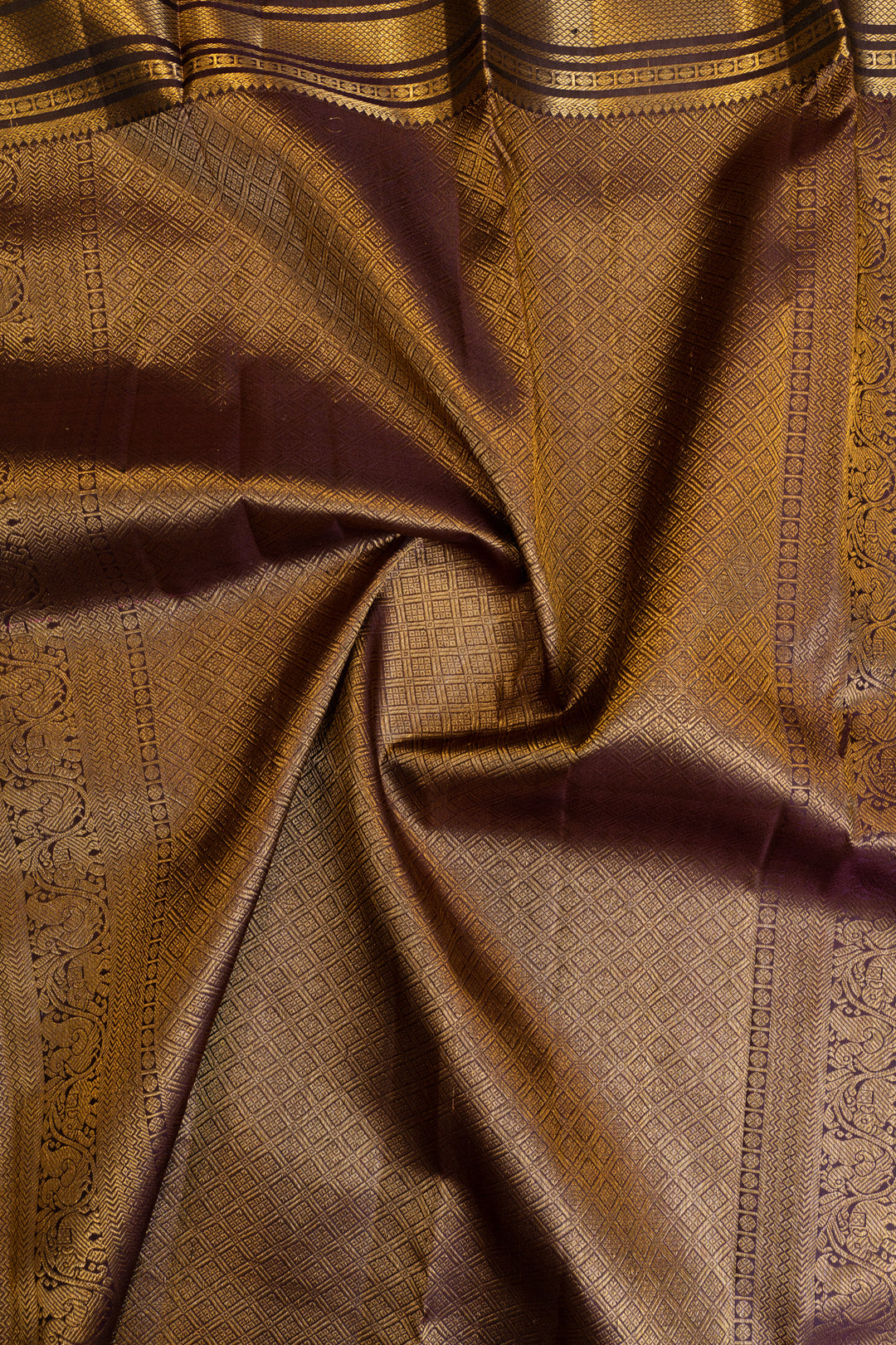 Jamun purple and brown Varisaipettu pure Kanchipuram silk saree