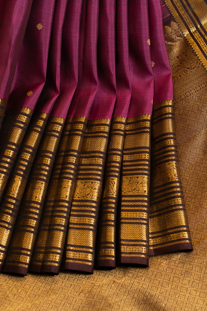 Jamun purple and brown Varisaipettu pure Kanchipuram silk saree