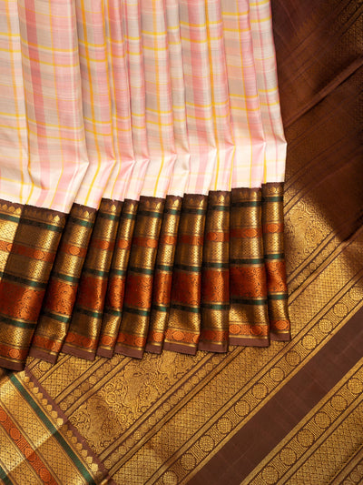 Pastel Checks Varisaipettu Pure Zari Kanchipuram Silk Saree - Clio Silks