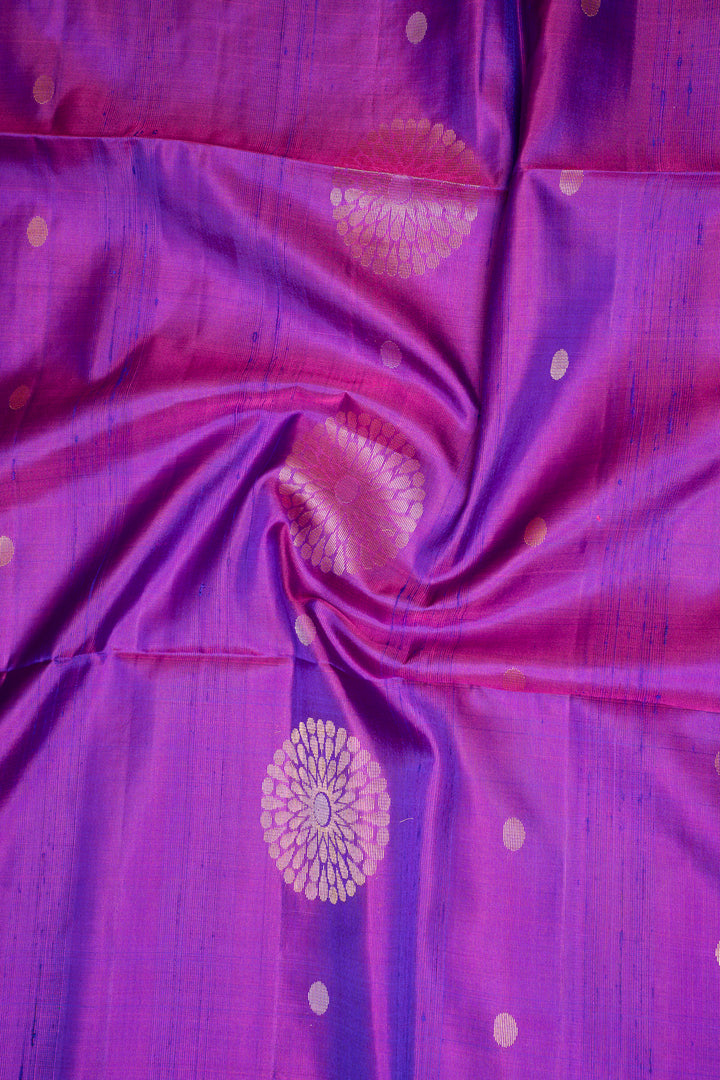 Purple and Cyan Pure Soft Silk Saree - Clio Silks
