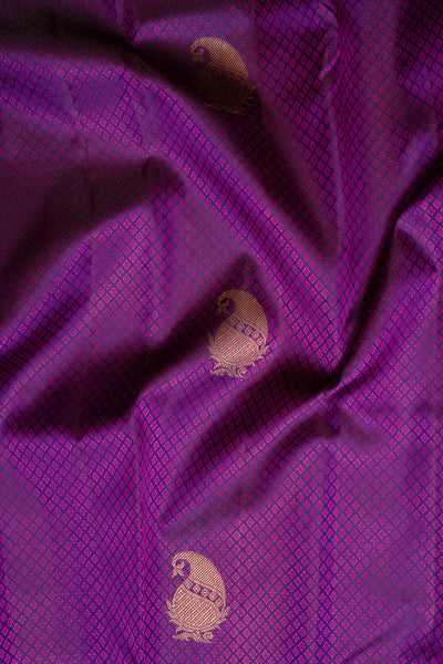 Purple and Red Thread Brocade Pure Zari Kanchipuram Silk Saree - Clio Silks