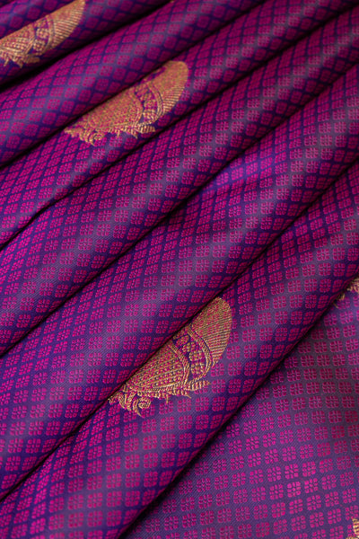Purple and Red Thread Brocade Pure Zari Kanchipuram Silk Saree - Clio Silks