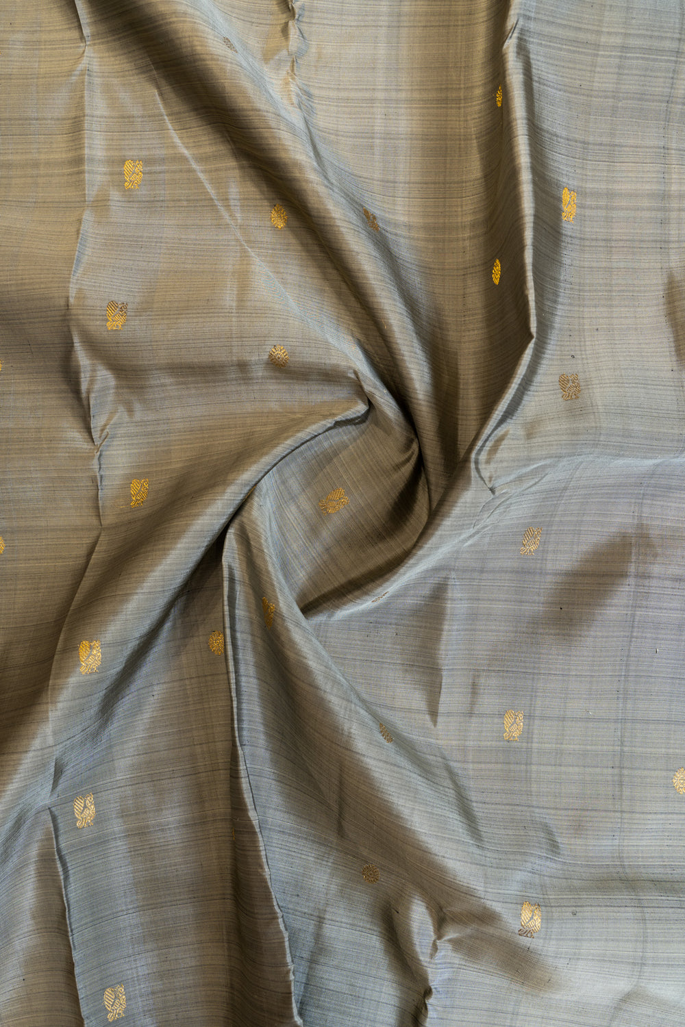 Grey and blue rettai pettu pure Kanchipuram silk saree