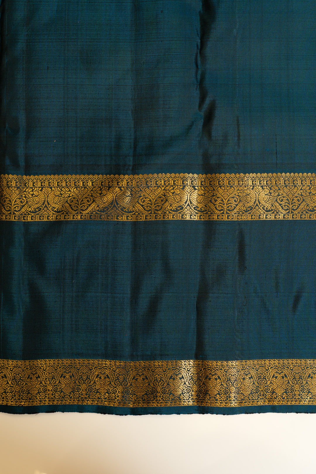 Grey and blue rettai pettu pure Kanchipuram silk saree
