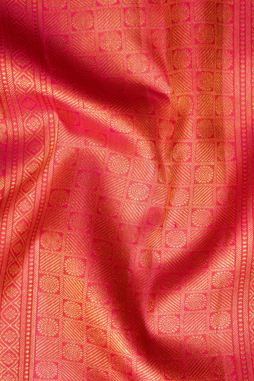 Peach Pink Thread Brocade Pure Zari Kanchipuram Silk Saree - Clio Silks