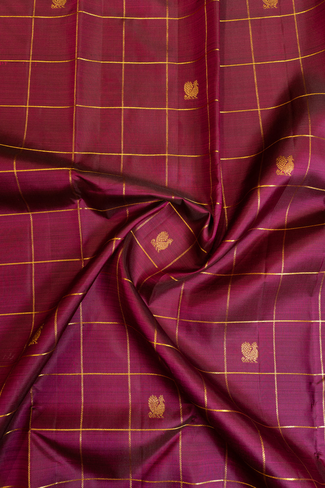 Magenta zari checks traditional pure Kanchipuram silk saree