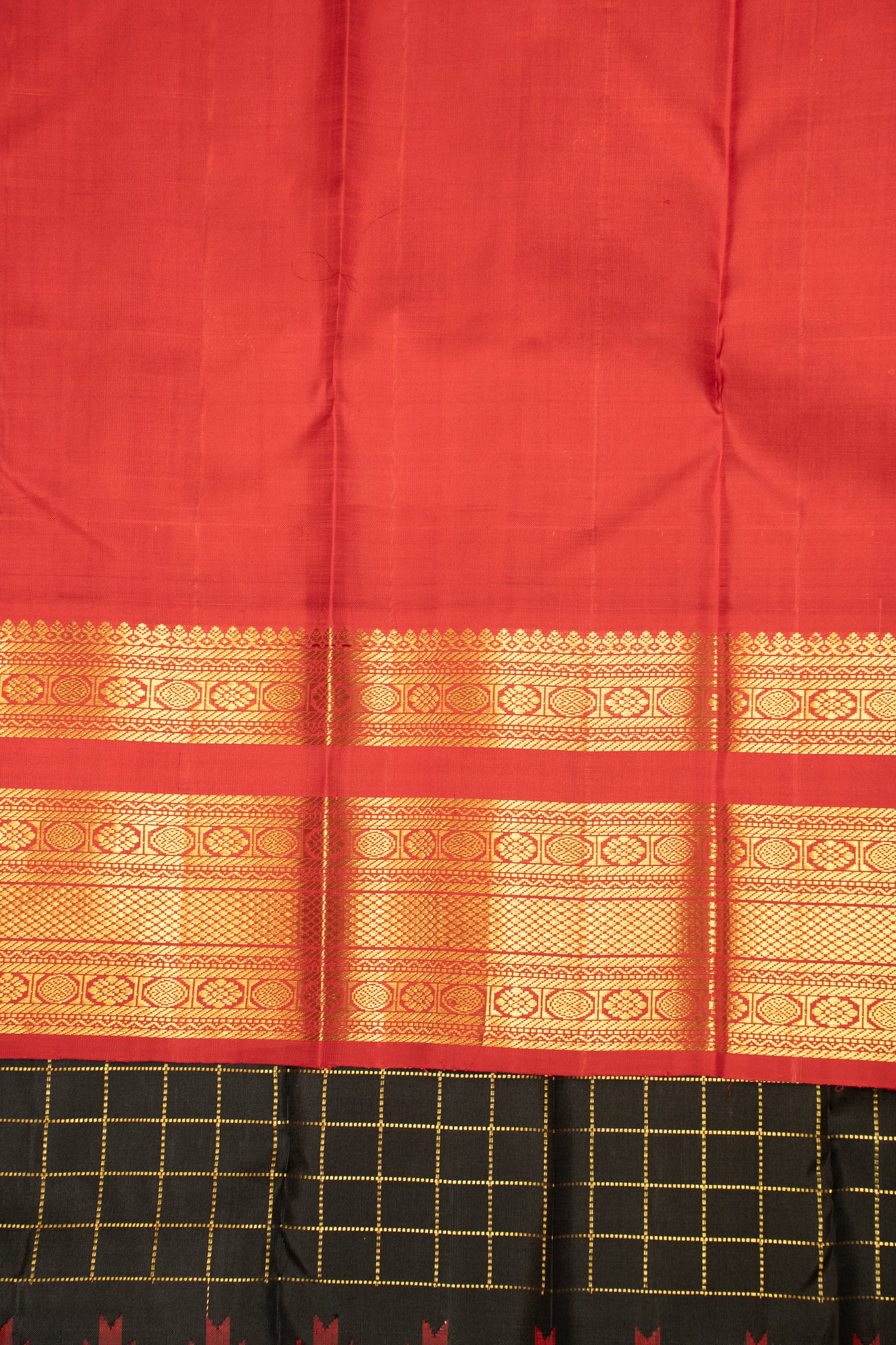 Black Zari Checks Rettai Pettu Pure Kanchipuram Silk Saree - Clio Silks