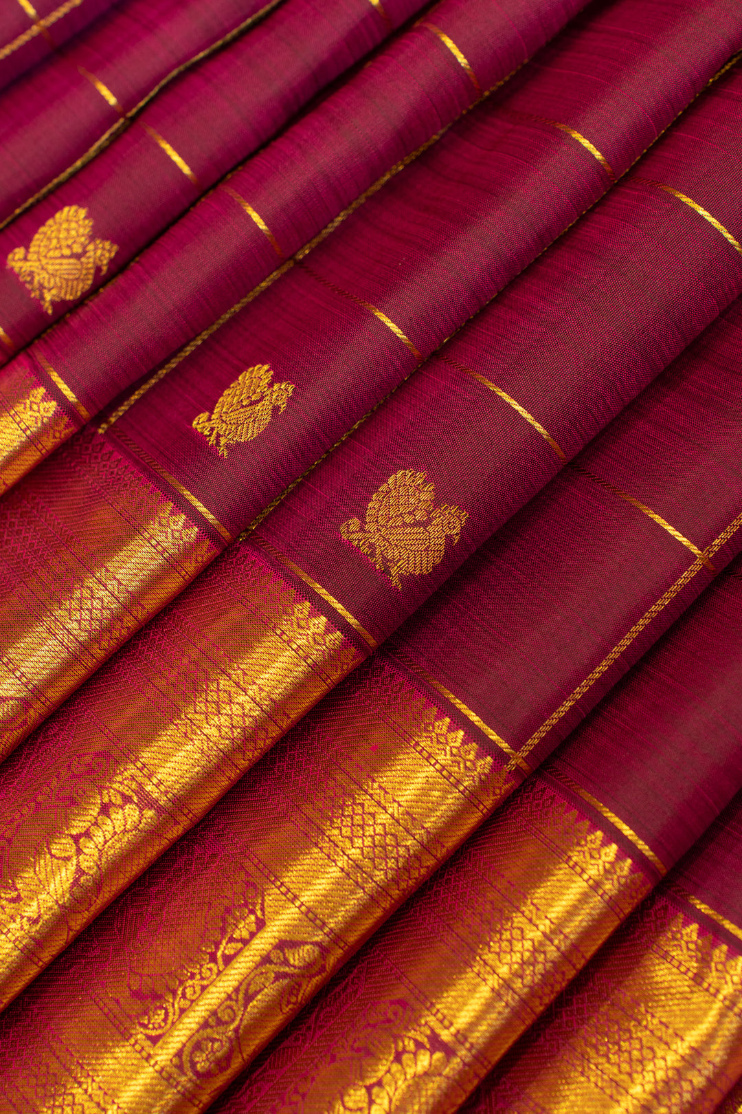 Magenta zari checks traditional pure Kanchipuram silk saree