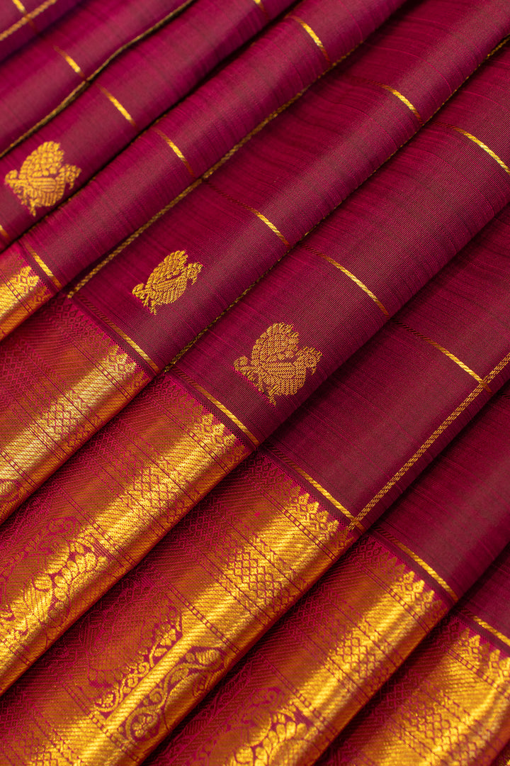 Magenta zari checks traditional pure Kanchipuram silk saree