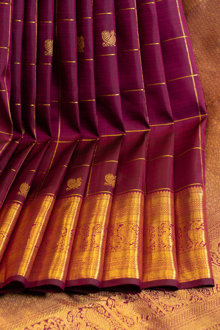 Magenta zari checks traditional pure Kanchipuram silk saree