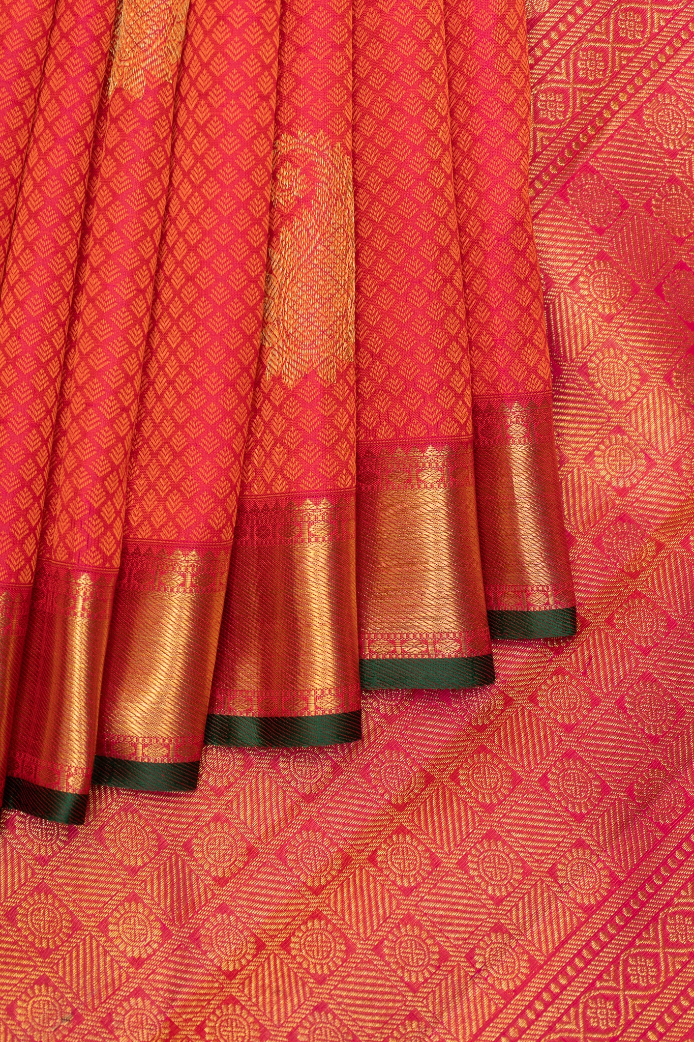 Peach Pink Thread Brocade Pure Zari Kanchipuram Silk Saree - Clio Silks