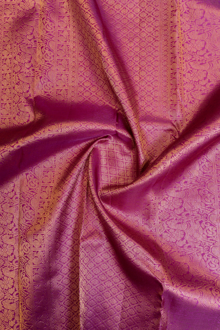 Lilac borderless zari stripes pure Kanchipuram silk saree