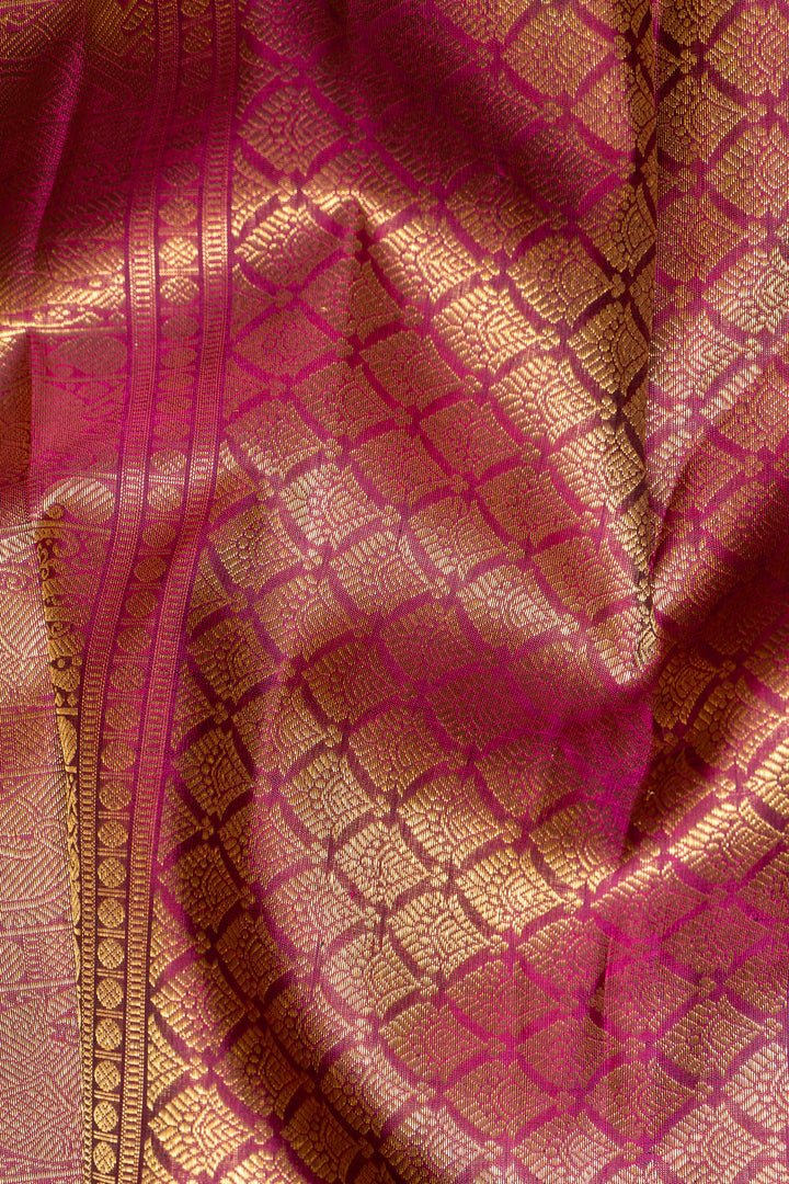 Beige Thread Brocade Pure Zari Kanchipuram Silk Saree - Clio Silks