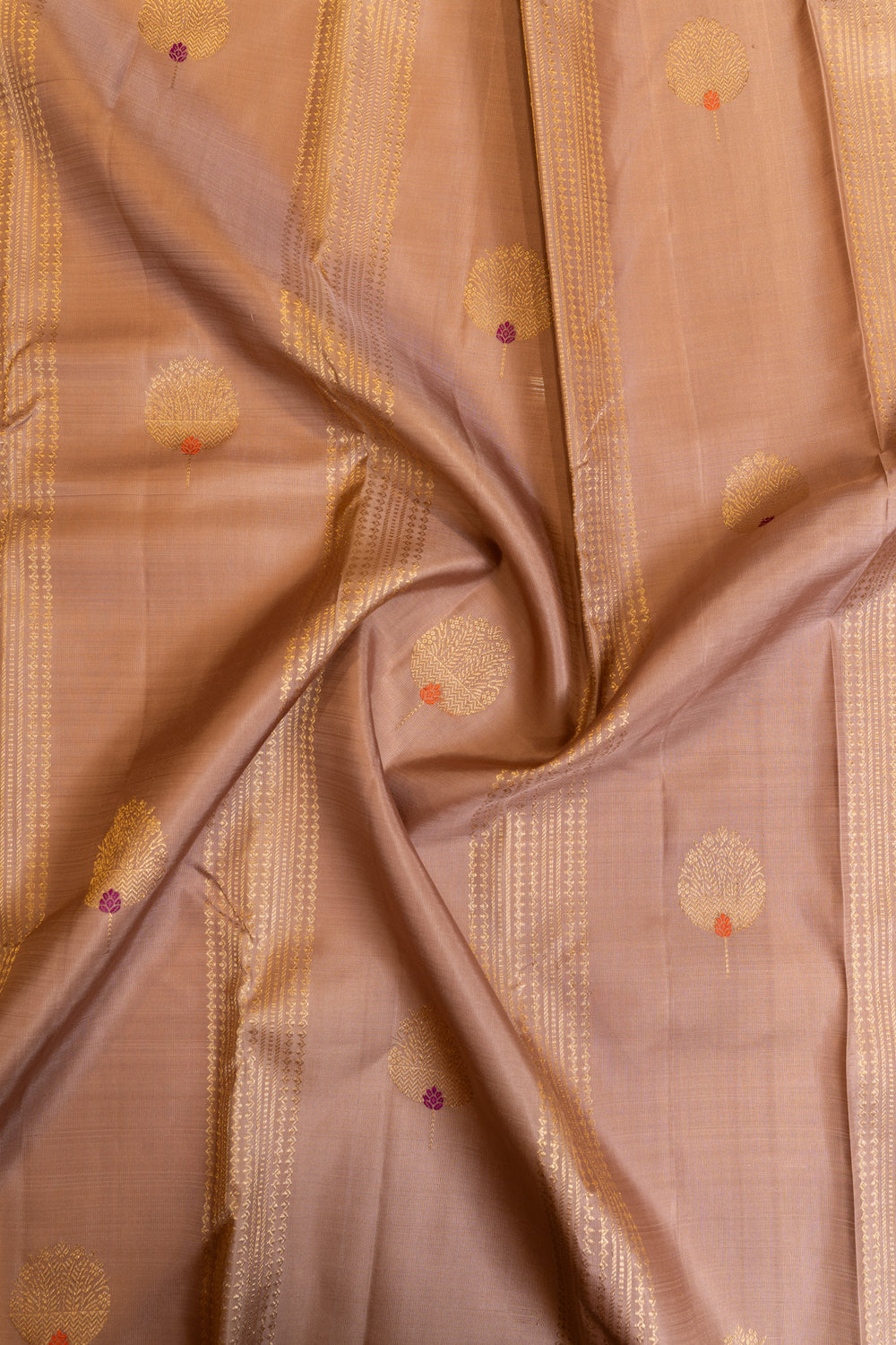 Lilac borderless zari stripes pure Kanchipuram silk saree