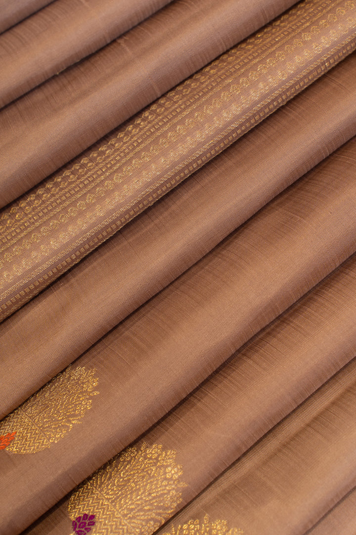 Lilac borderless zari stripes pure Kanchipuram silk saree