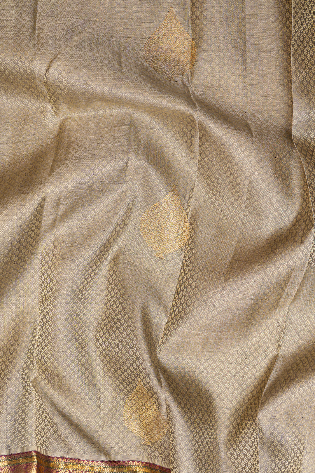 Beige Thread Brocade Pure Zari Kanchipuram Silk Saree - Clio Silks