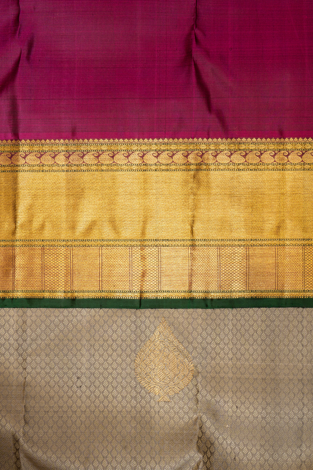 Beige Thread Brocade Pure Zari Kanchipuram Silk Saree - Clio Silks