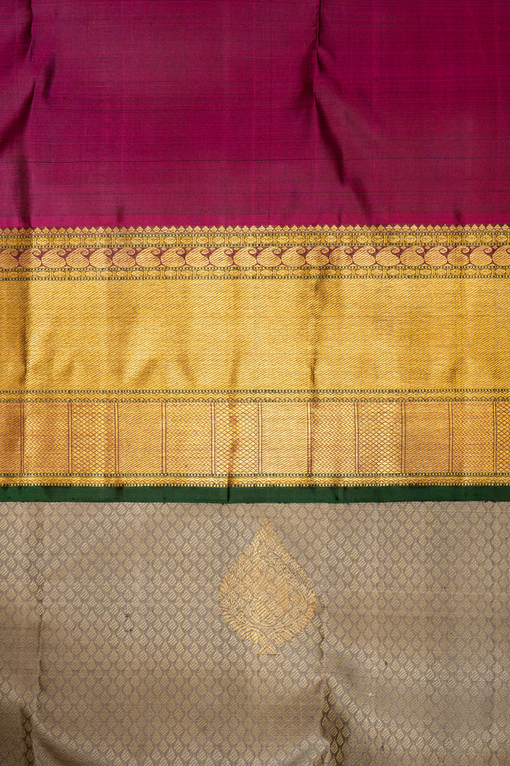 Beige Thread Brocade Pure Zari Kanchipuram Silk Saree - Clio Silks