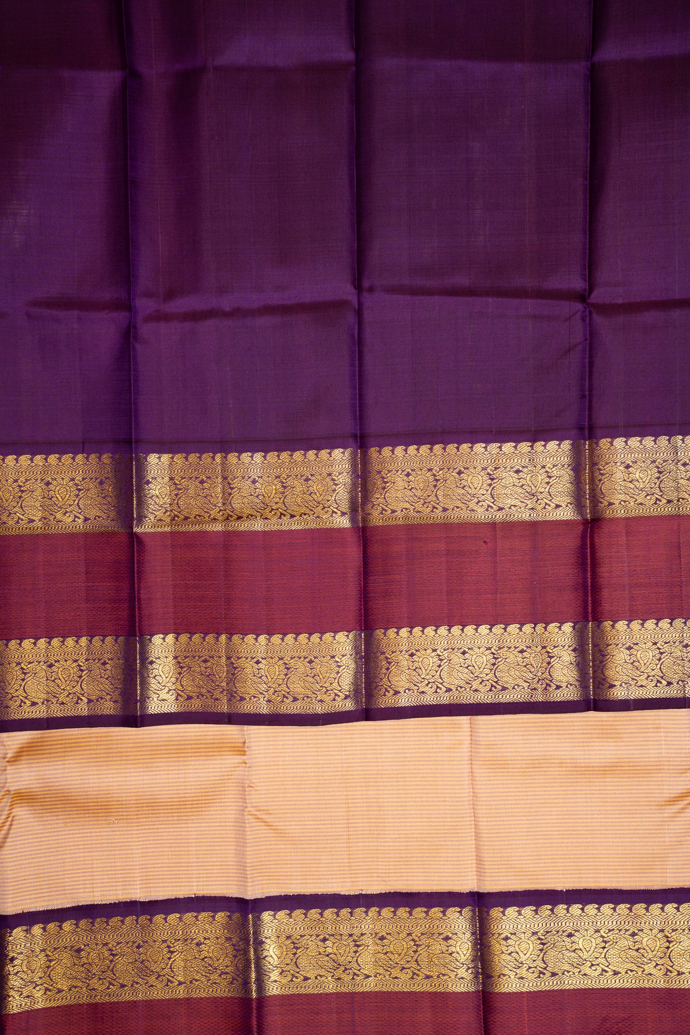 Peach and Purple Rettai Pettu Pure Kanchipuram Silk Saree - Clio Silks