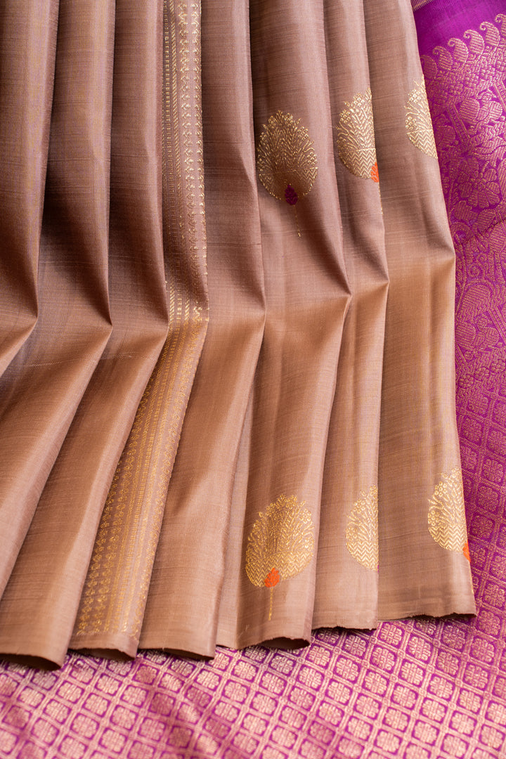 Lilac borderless zari stripes pure Kanchipuram silk saree