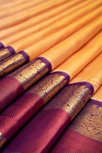 Peach and Purple Rettai Pettu Pure Kanchipuram Silk Saree - Clio Silks