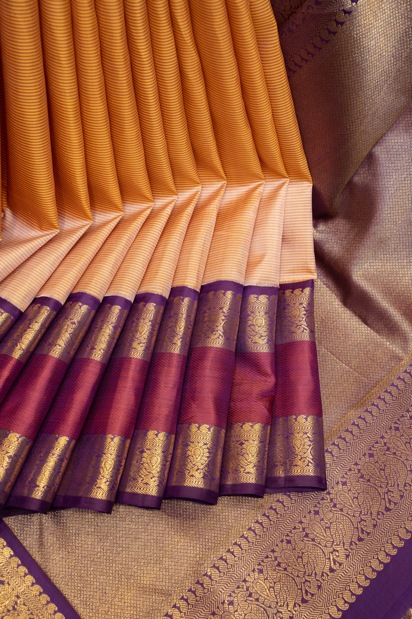 Peach and Purple Rettai Pettu Pure Kanchipuram Silk Saree - Clio Silks