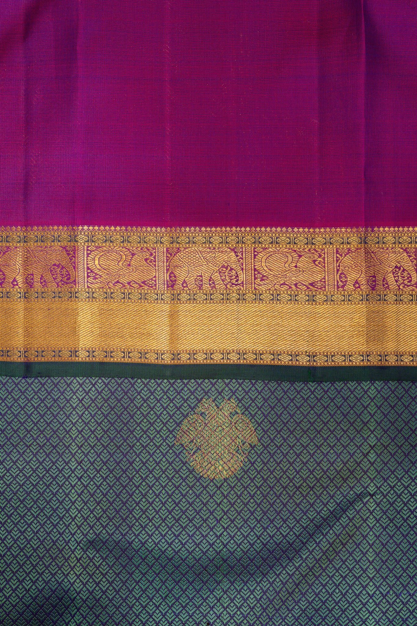 Peacock Blue Thread Brocade Pure Zari Kanchipuram Silk Saree - Clio Silks