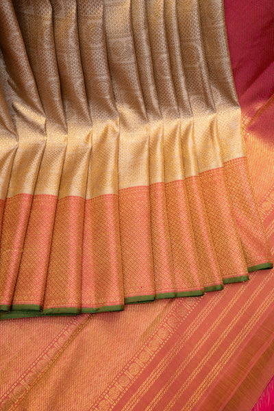 Champagne Gold Brocade Pure Kanchipuram Silk Saree - Clio Silks