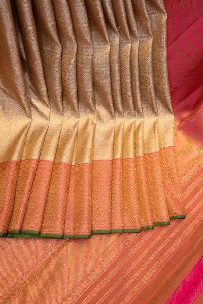 Champagne Gold Brocade Pure Kanchipuram Silk Saree - Clio Silks