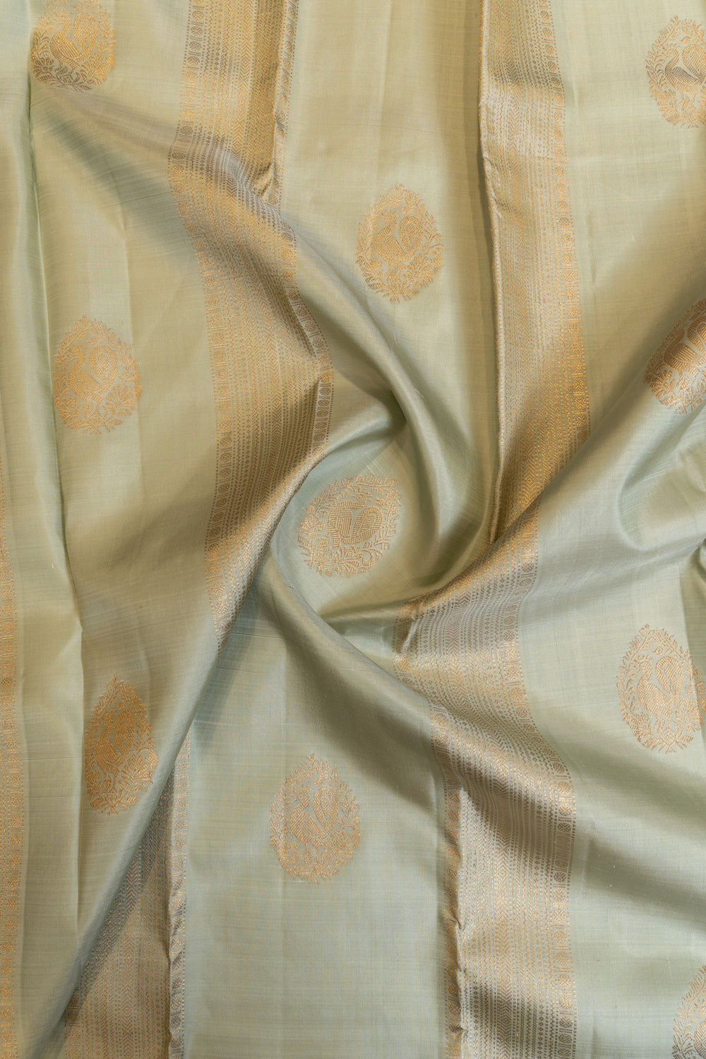 Pastel blue borderless zari stripes pure Kanchipuram silk saree