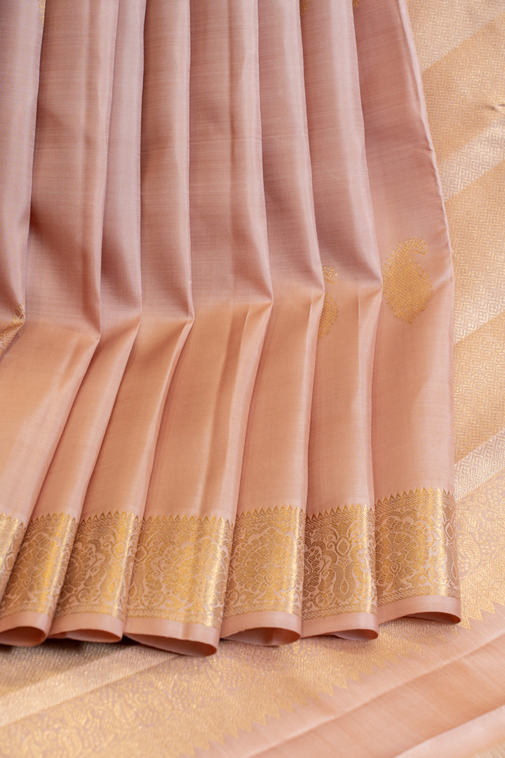Pastel pink paisley motifs traditional pure Kanchipuram silk saree