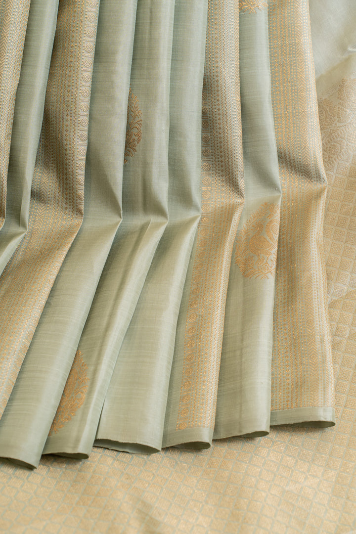 Pastel blue borderless zari stripes pure Kanchipuram silk saree