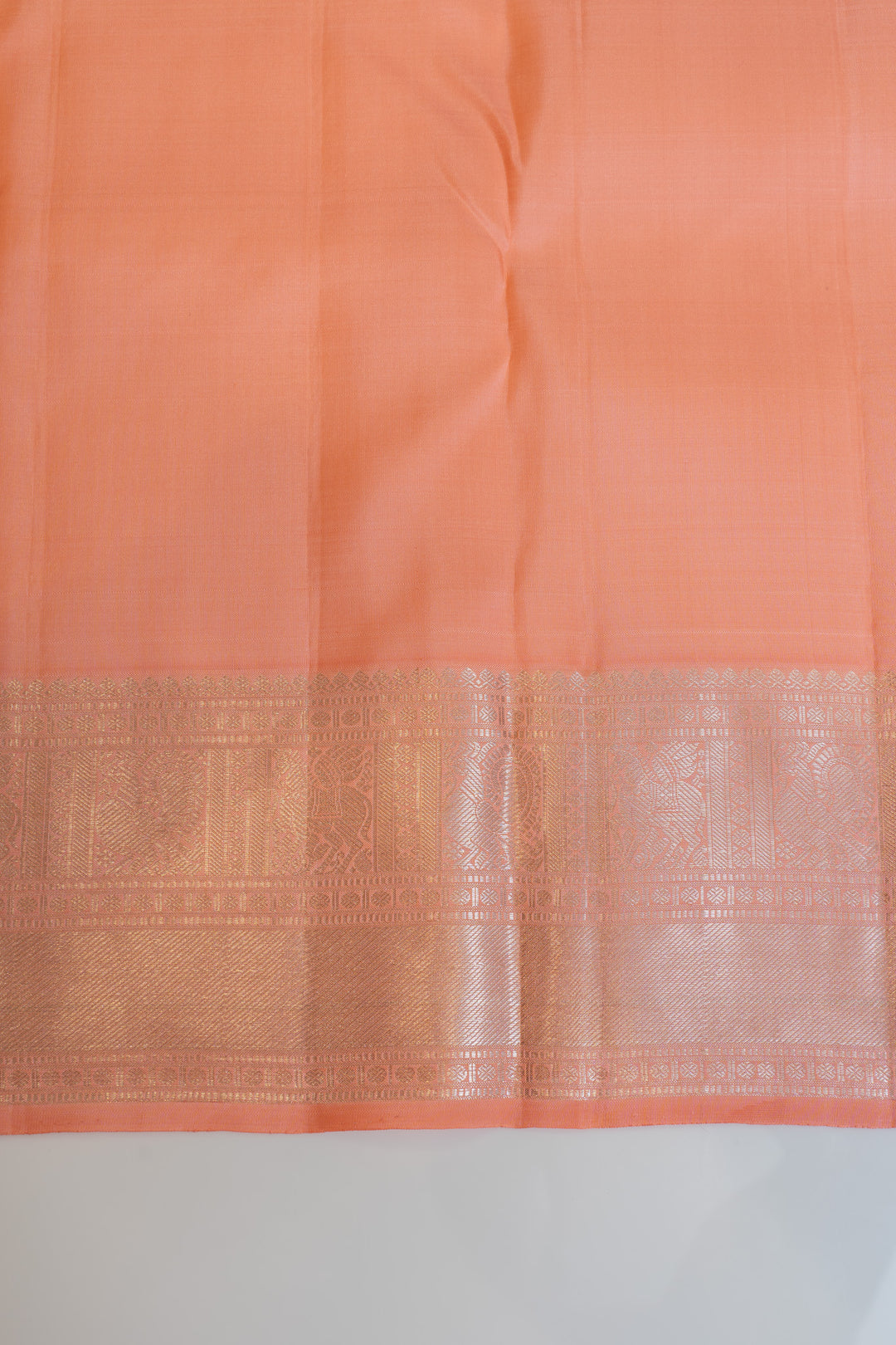 Salmon peach pastel pure Kanchipuram silk saree