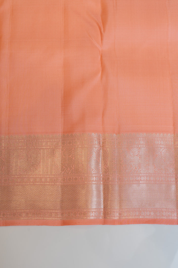 Salmon peach pastel pure Kanchipuram silk saree
