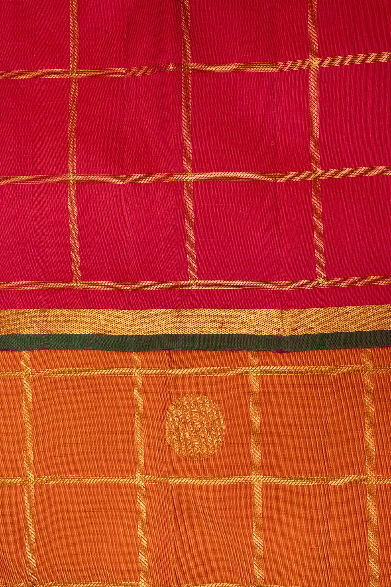 Orange Pure Zari Checks Kanchipuram Silk Saree - Clio Silks