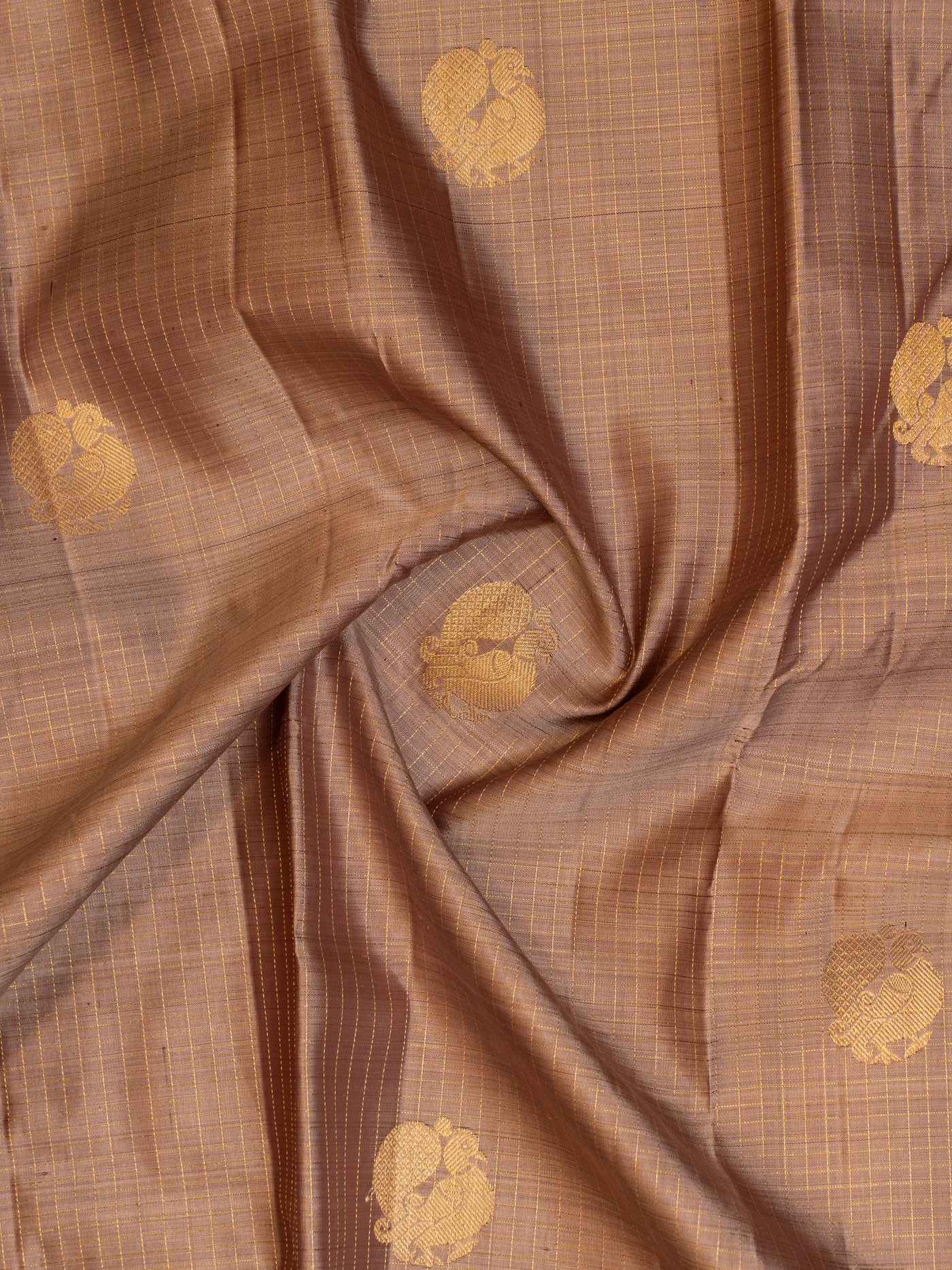 Mauve and brown zari checks pure Kanchipuram silk saree