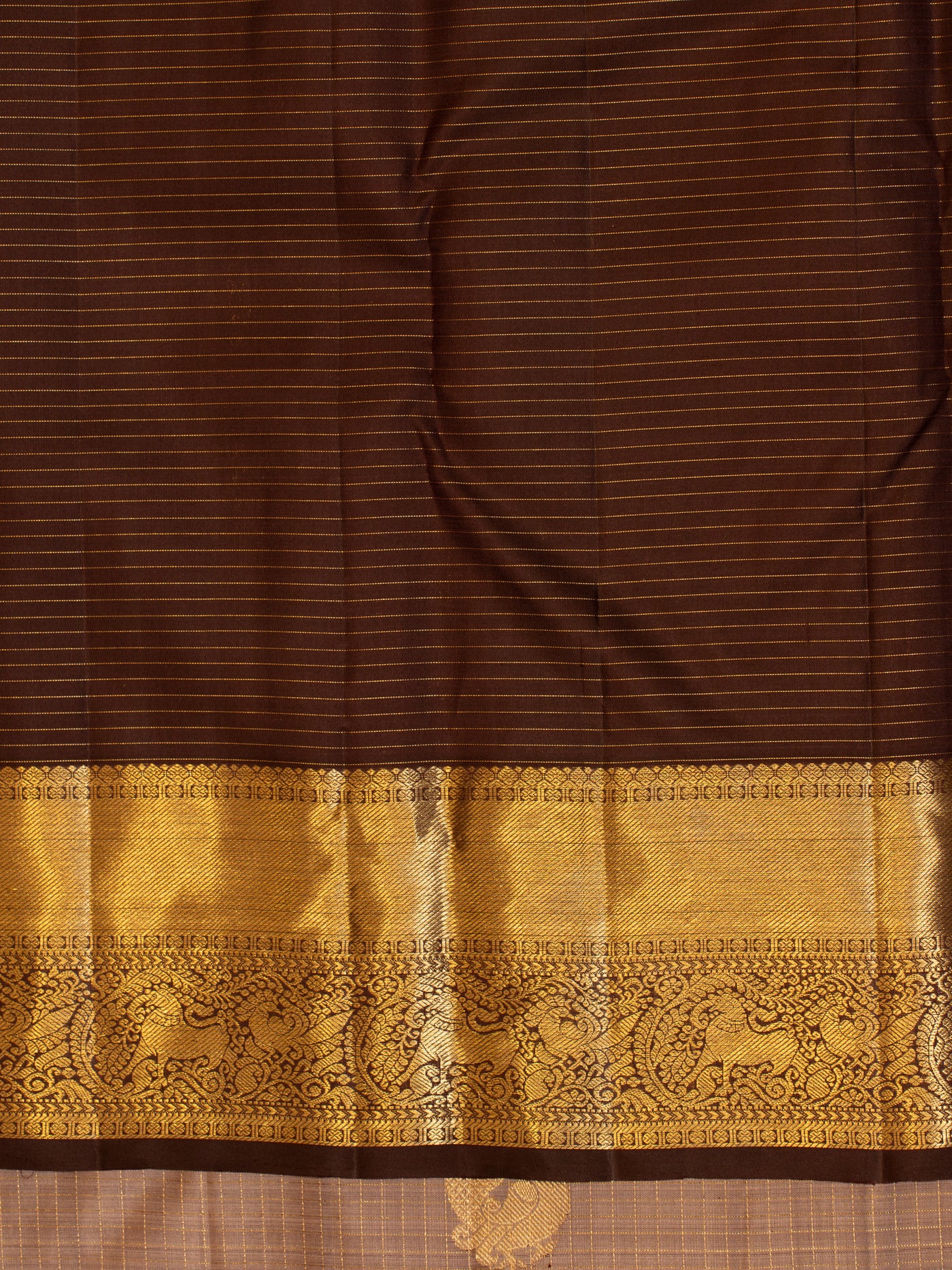 Mauve and brown zari checks pure Kanchipuram silk saree