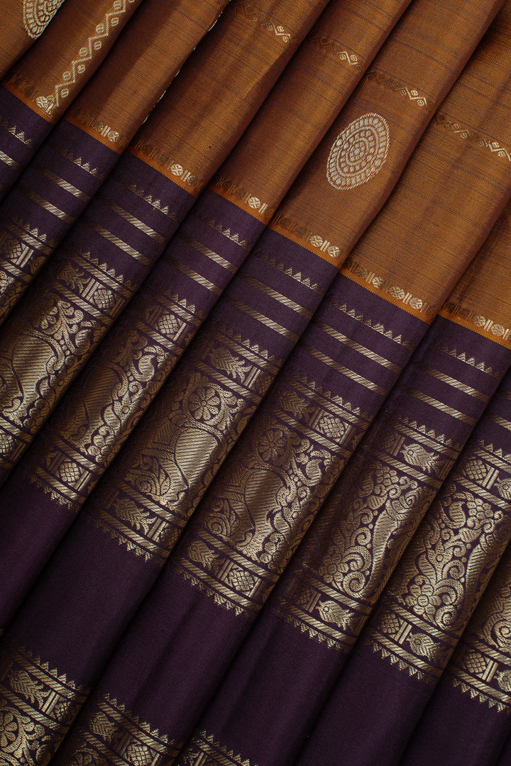 Rust Orange and Purple Zari Checks Pure Kanchipuram Silk Saree