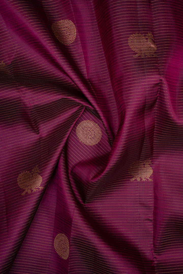 Royal Purple Vairaoosi Stripes Pure Kanchipuram Silk Saree