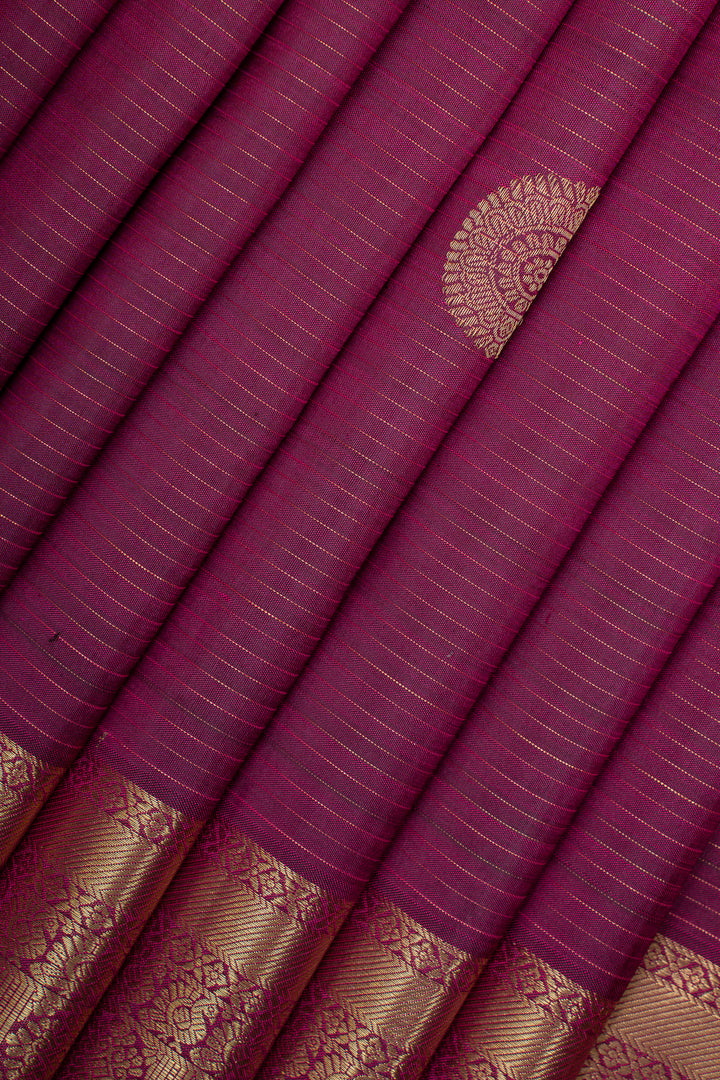 Royal Purple Vairaoosi Stripes Pure Kanchipuram Silk Saree