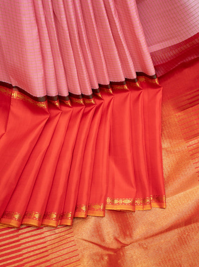 Lotus Pink and Red Pure Zari Kanchipuram Silk Saree - Clio Silks